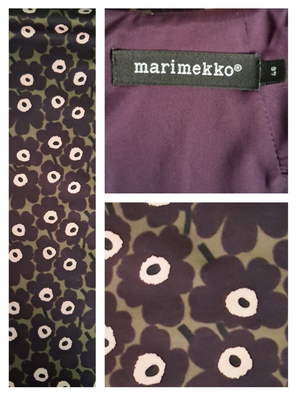 Marimekko "Pieni Unikko" Purple and Green Short Sleeve Floral Cotton Mini Dress - Picture 3 of 6